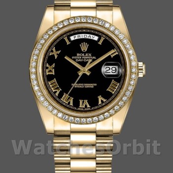 Replica Heren Rolex Day-Date-218348, 41 mm, zwarte Romeinse wijzerplaat
