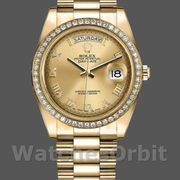 Replica Heren Rolex Day-Date-218348, 41mm, Romeinse wijzerplaat in champagne