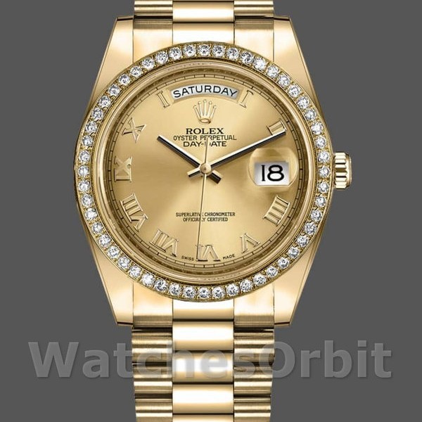 Replica Heren Rolex Day-Date-218348, 41mm, Romeinse wijzerplaat in champagne