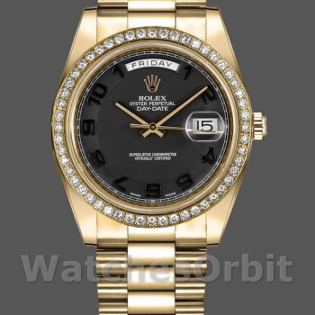 Replica Heren Rolex Day-Date-218348, 41 mm, zwarte wijzerplaat met concentrische cirkel