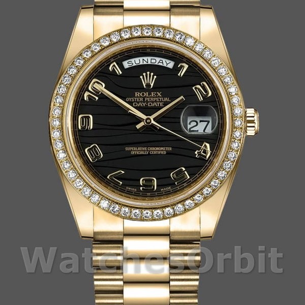 Replica Heren Rolex Day-Date-218348, 41mm, Golf zwarte wijzerplaat