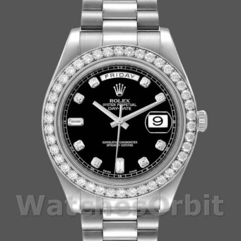 Replica Heren Rolex Day-Date-218349, 41 mm, zwarte diamanten wijzerplaat