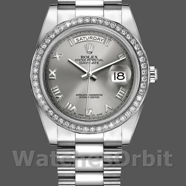 Replica Heren Rolex Day-Date-218349, 41mm, Rhodium Grijze Wijzerplaat