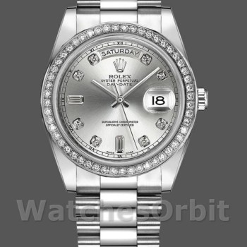 Replica Heren Rolex Day-Date-218349, 41mm, Zilveren diamanten wijzerplaat
