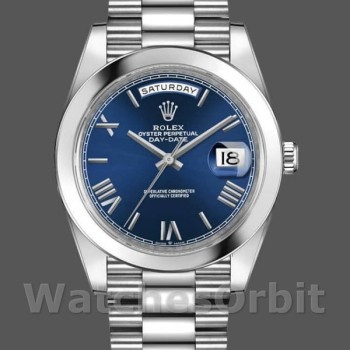 Replica Heren Rolex Day-Date-228206, 40mm, Blauwe Romeinse Cijfer Wijzerplaat, Platina