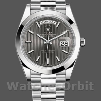 Replica Heren Rolex Day-Date-228206, 40mm, Donker Rhodium Grijze Wijzerplaat, Platina