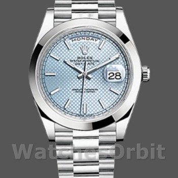Replica Heren Rolex Day-Date-228206, 40mm, Platina, Wijzerplaat met ijsblauw motief