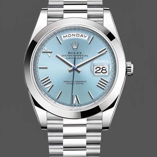 Replica Heren Rolex Day-Date-228206, 40mm, Platina, Ijsblauwe Kwadrant Wijzerplaat