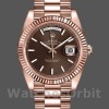 Replica Heren Rolex Day-Date-228235, 40mm, Chocoladebruine Diagonaalmotief wijzerplaat, Geribbelde lunette