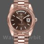 Replica Heren Rolex Day-Date-228235, 40mm, Chocoladebruine Diagonaalmotief wijzerplaat, Geribbelde lunette
