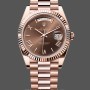 Replica Heren Rolex Day-Date-228235, 40mm, Chocoladebruine wijzerplaat, geribbelde lunette