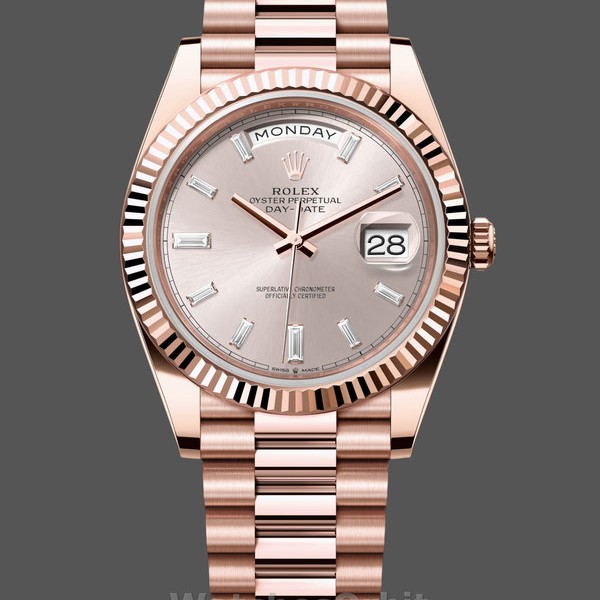 Replica Heren Rolex Day-Date-228235, 40mm, Sundust Index wijzerplaat, geribbelde lunette, Heren Sundust