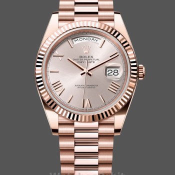 Replica Heren Rolex Day-Date-228235, 40mm, Sundust, Romeinse cijfer wijzerplaat, geribbelde ring, Heren Sundust