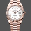 Replica Heren Rolex Day-Date-228235, 40mm, Witte Romeinse Cijfer Wijzerplaat, Geribbelde Ring, Heren Wit