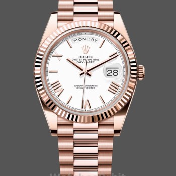 Replica Heren Rolex Day-Date-228235, 40mm, Witte Romeinse Cijfer Wijzerplaat, Geribbelde Ring, Heren Wit
