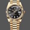 Replica Heren Rolex Day-Date-228238, 40mm, zwarte diamanten wijzerplaat, geribbelde lunette, heren zwart