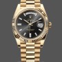 Replica Heren Rolex Day-Date-228238, 40mm, zwarte diamanten wijzerplaat, geribbelde lunette, heren zwart