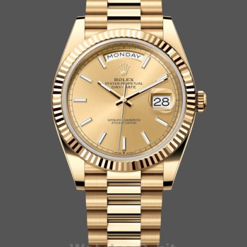 Replica Heren Rolex Day-Date-228238, 40mm, Champagne Diamond Dial, Fluted Bezel, Heren Champagne