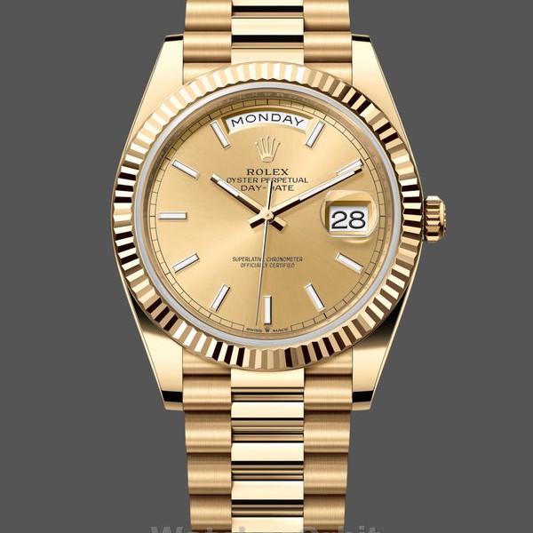 Replica Heren Rolex Day-Date-228238, 40mm, Champagne Diamond Dial, Fluted Bezel, Heren Champagne