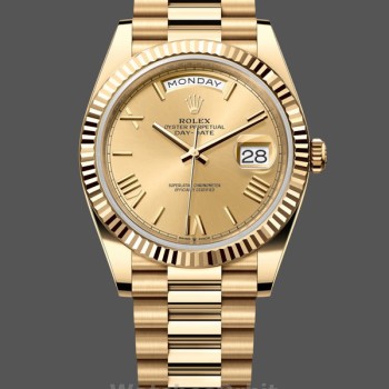 Replica Heren Rolex Day-Date-228238, 40mm, Romeinse wijzerplaat in champagne, geribbelde lunette