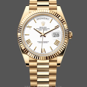 Replica Heren Rolex Day-Date-228238, 40mm, Witte Romeinse wijzerplaat, Geribbelde lunette