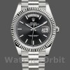 Replica Heren Rolex Day-Date-228239, 40 mm, zwarte index wijzerplaat, geribbelde lunette, heren zwart