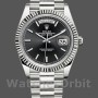Replica Heren Rolex Day-Date-228239, 40 mm, zwarte index wijzerplaat, geribbelde lunette, heren zwart