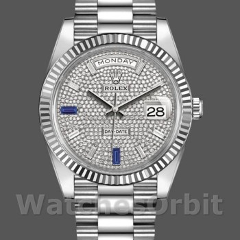 Replica Heren Rolex Day-Date-228239, 40mm, Diamond Paved Dial, Fluted Bezel, Heren met Diamond Paved