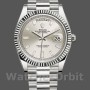 Replica Heren Rolex Day-Date-228239, 40mm, Zilveren Baguette Diamanten Wijzerplaat, Geribbelde Ring