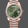 Replica Heren Rolex Day-Date-228345RBR 0011, 40mm, Olijfgroen Romeinse wijzerplaat, Diamanten ring