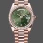 Replica Heren Rolex Day-Date-228345RBR 0011, 40mm, Olijfgroen Romeinse wijzerplaat, Diamanten ring