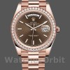 Replica Heren Rolex Day-Date-228345RBR, 40mm, Chocolade Bruin Diagonaal Motief Wijzerplaat, Diamant Bezel