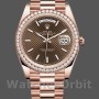 Replica Heren Rolex Day-Date-228345RBR, 40mm, Chocolade Bruin Diagonaal Motief Wijzerplaat, Diamant Bezel