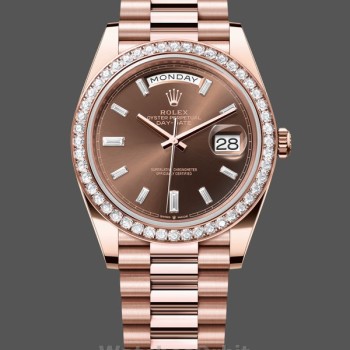 Replica Heren Rolex Day-Date-228345RBR, 40mm, Chocolade Bruin, Diamanten Wijzerplaat, Diamanten Bezel