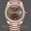 Replica Heren Rolex Day-Date-228345RBR, 40mm, Chocoladebruin Romeinse wijzerplaat, Diamanten ring