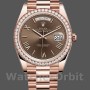 Replica Heren Rolex Day-Date-228345RBR, 40mm, Chocoladebruin Romeinse wijzerplaat, Diamanten ring