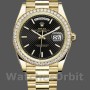 Replica Heren Rolex Day-Date-228348RBR, 40mm, zwarte wijzerplaat met diagonaal motief, diamanten lunette