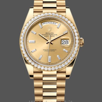 Replica Heren Rolex Day-Date-228348RBR, 40mm, Champagne, Diamanten wijzerplaat, Diamanten ring