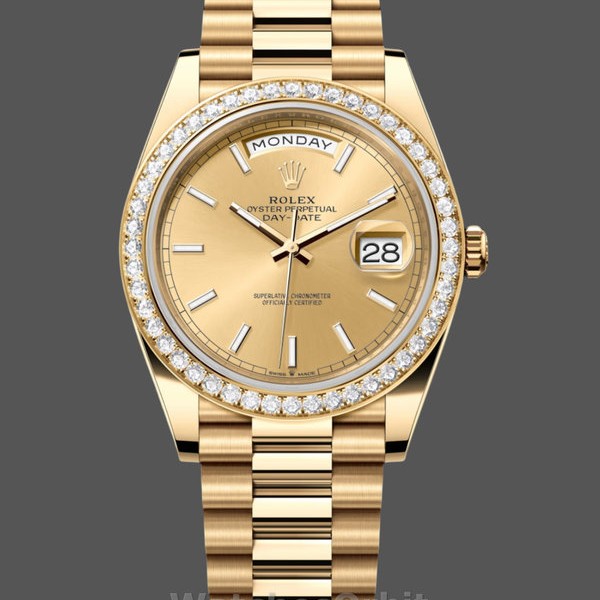 Replica Heren Rolex Day-Date-228348RBR, 40mm, Champagne Index Dial, Diamant Bezel