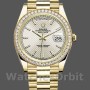 Replica Heren Rolex Day-Date-228348RBR, 40mm, Zilveren Diagonaal Motief Wijzerplaat, Diamanten Ring