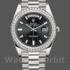 Replica Heren Rolex Day-Date-228349RBR, 40mm, zwarte wijzerplaat, diamanten lunette
