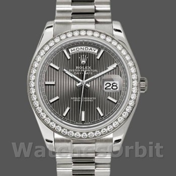 Replica Heren Rolex Day-Date-228349RBR, 40mm, Donker Rhodium Wijzerplaat, Diamanten Ring