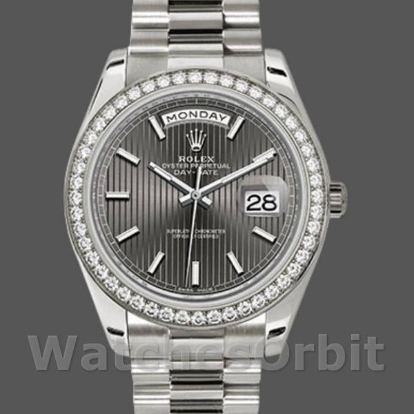 Replica Heren Rolex Day-Date-228349RBR, 40mm, Donker Rhodium Wijzerplaat, Diamanten Ring
