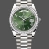 Replica Heren Rolex Day-Date-228349RBR, 40mm, groene Romeinse wijzerplaat, diamanten ring