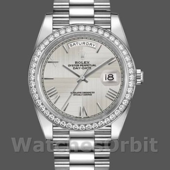 Replica Heren Rolex Day-Date-228349RBR, 40mm, zilver Romeinse wijzerplaat, diamanten ring