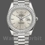 Replica Heren Rolex Day-Date-228349RBR, 40mm, Zilveren Streep Motief Wijzerplaat, Diamanten Ring