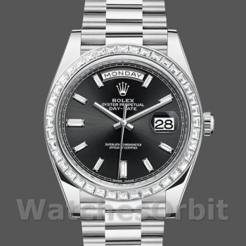 Replica Heren Rolex Day-Date-228396TBR, 40mm, zwarte wijzerplaat, diamanten lunette