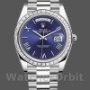Replica Heren Rolex Day-Date-228396TBR, 40mm, Blauwe Wijzerplaat, Platina, Diamanten Ring