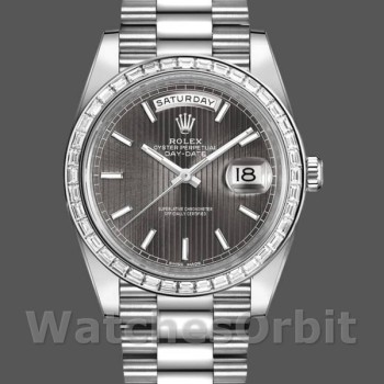 Replica Heren Rolex Day-Date-228396TBR, 40mm, Donker Rhodium Grijze Wijzerplaat, Diamanten Bezel
