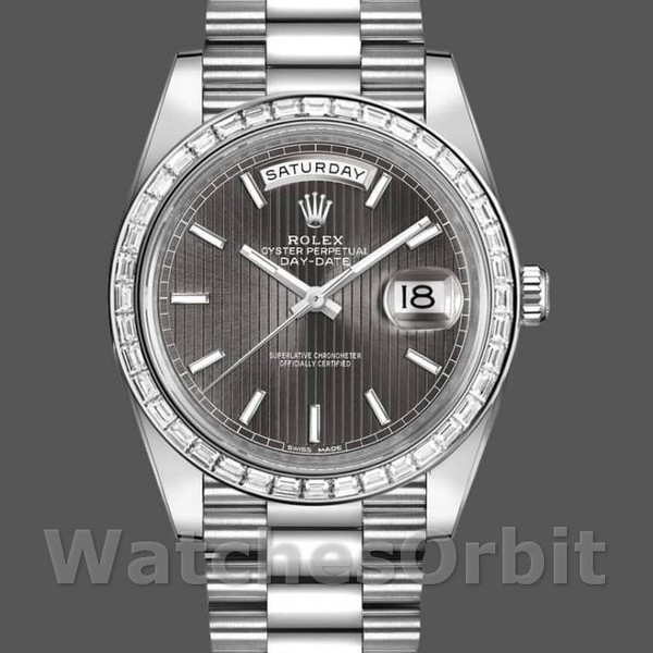 Replica Heren Rolex Day-Date-228396TBR, 40mm, Donker Rhodium Grijze Wijzerplaat, Diamanten Bezel